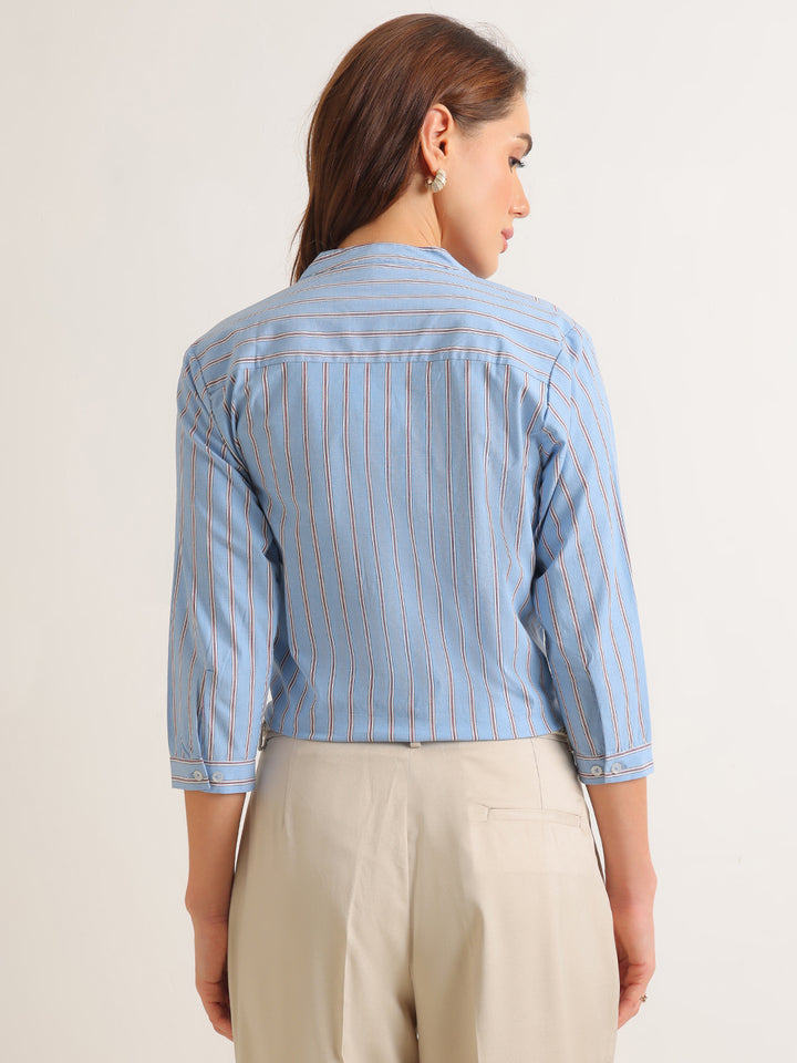 Hancock   Women   Blue   Stripes   Cotton Elastane   Regular Fit   Formal   Shirt