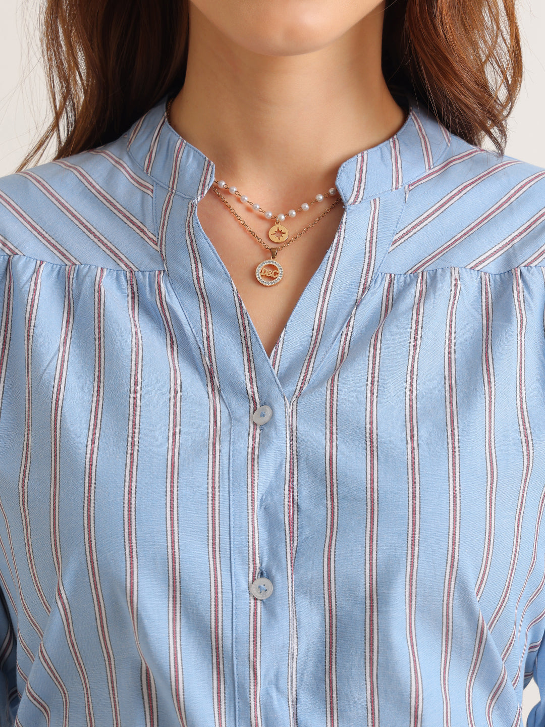 Hancock   Women   Blue   Stripes   Cotton Elastane   Regular Fit   Formal   Shirt