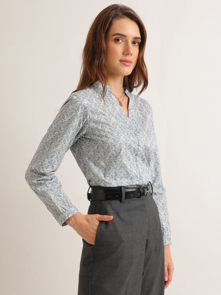 Hancock   Women   Sky Blue   Prints   Pure Cotton   Regular Fit   Formal   Shirt