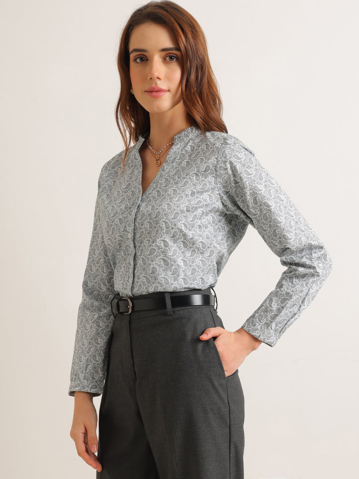 Hancock   Women   Sky Blue   Prints   Pure Cotton   Regular Fit   Formal   Shirt