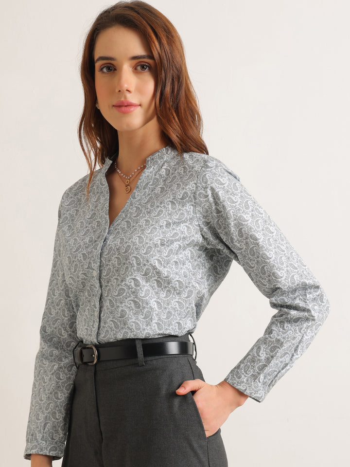 Hancock   Women   Sky Blue   Prints   Pure Cotton   Regular Fit   Formal   Shirt