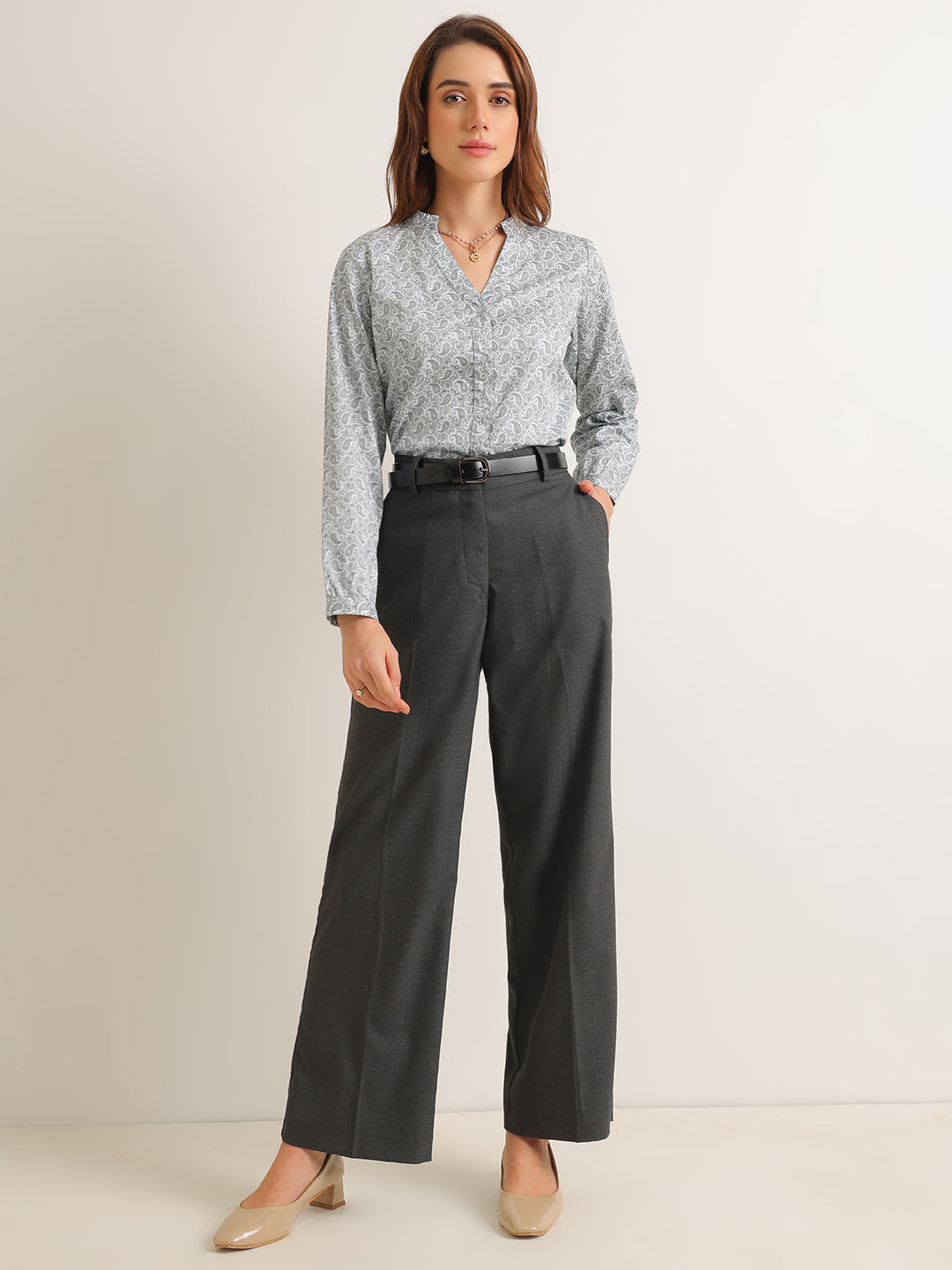 Hancock   Women   Sky Blue   Prints   Pure Cotton   Regular Fit   Formal   Shirt