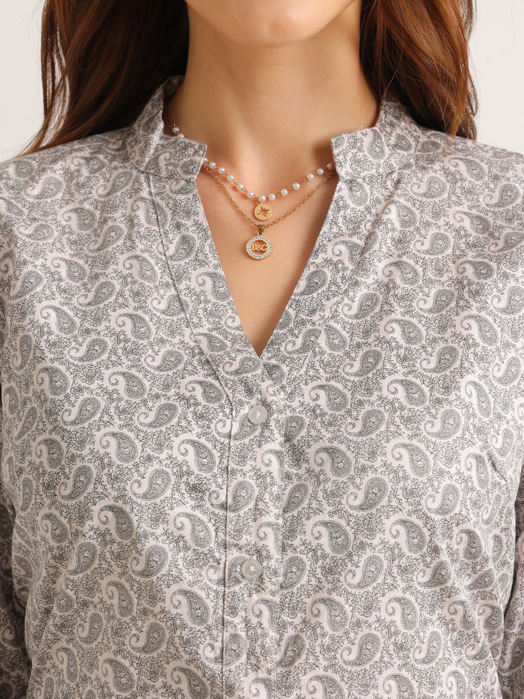 Hancock   Women   Beige   Prints   Pure Cotton   Regular Fit   Formal   Shirt