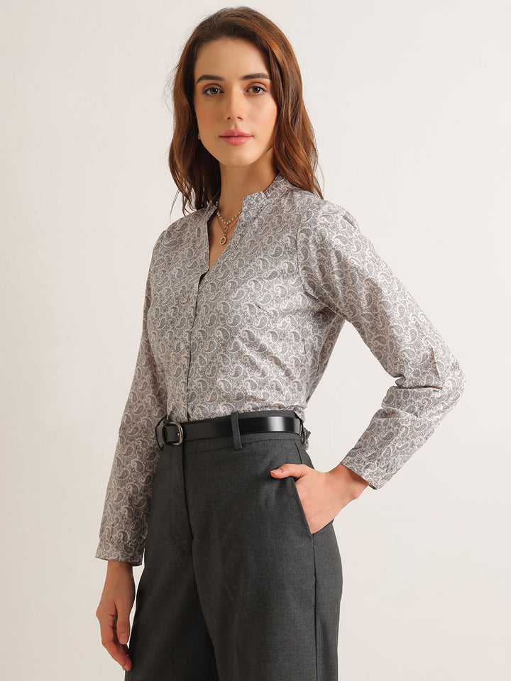 Hancock   Women   Beige   Prints   Pure Cotton   Regular Fit   Formal   Shirt