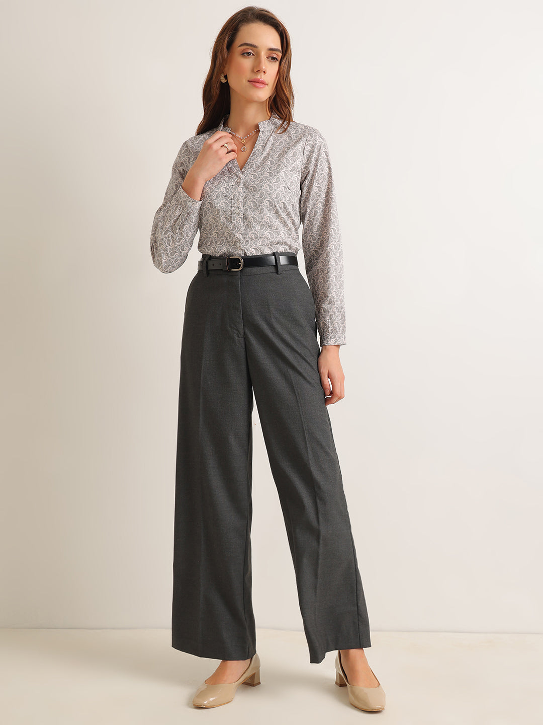 Hancock   Women   Beige   Prints   Pure Cotton   Regular Fit   Formal   Shirt