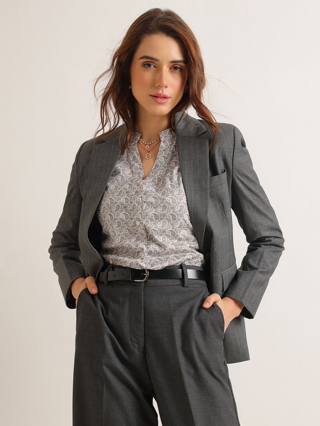 Hancock   Women   Beige   Prints   Pure Cotton   Regular Fit   Formal   Shirt