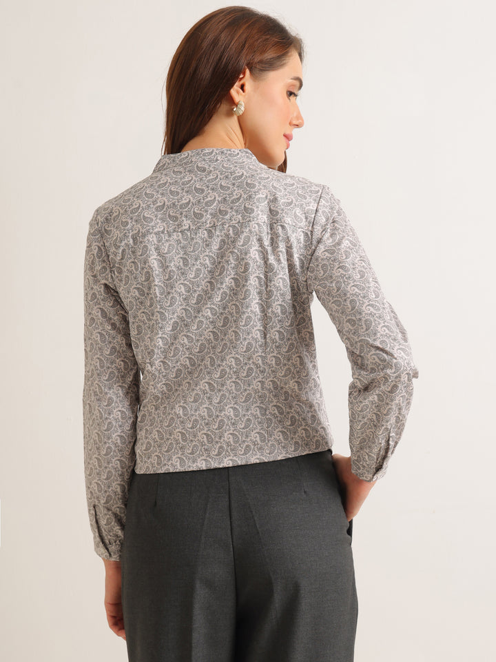 Hancock   Women   Beige   Prints   Pure Cotton   Regular Fit   Formal   Shirt