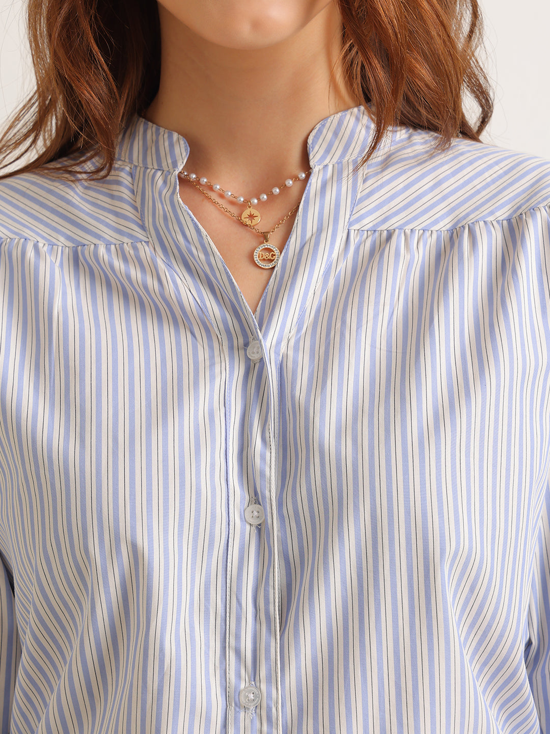 Hancock   Women   White & Blue   Stripes   Pure Cotton   Regular Fit   Formal   Shirt