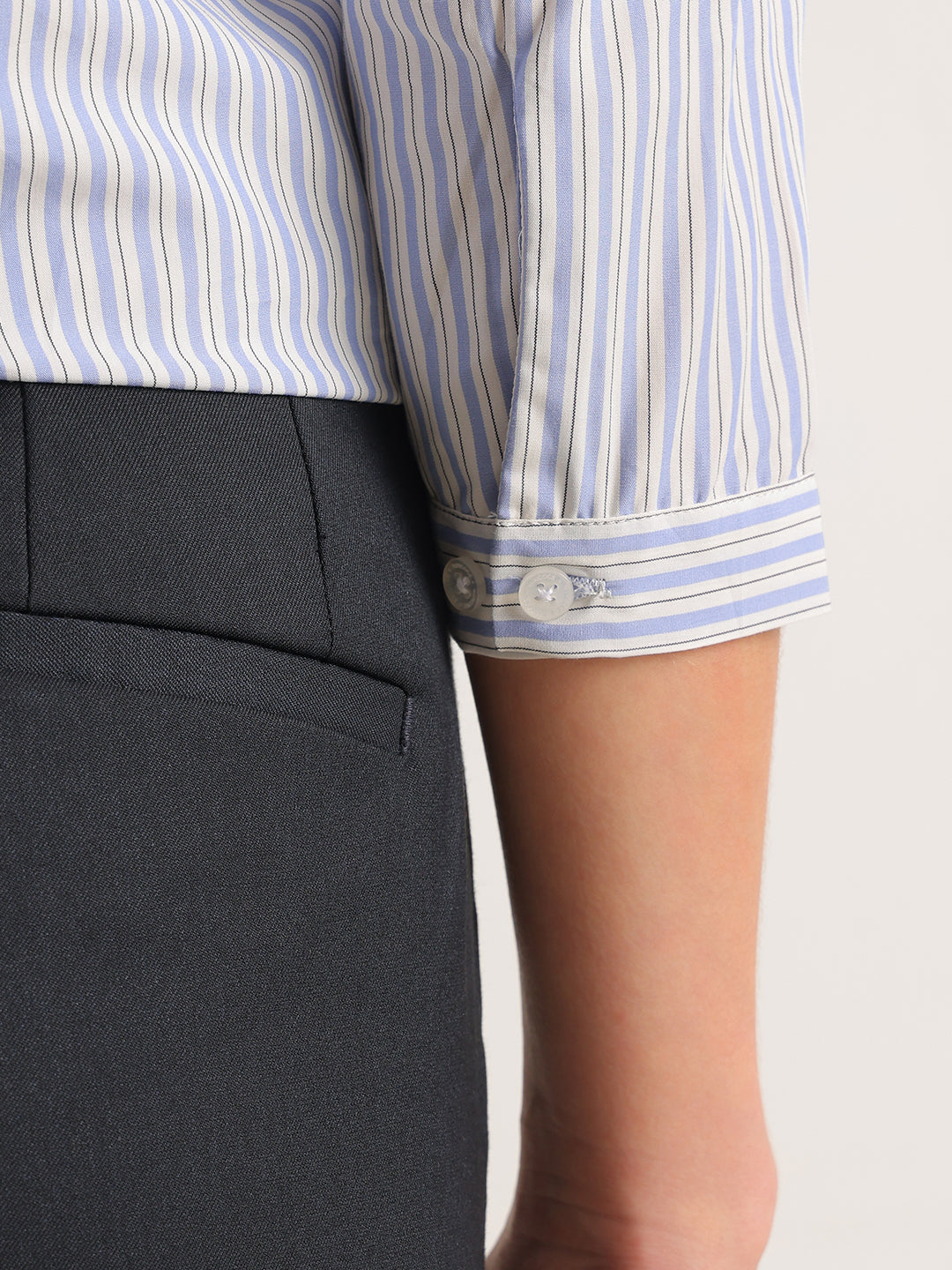 Hancock   Women   White & Blue   Stripes   Pure Cotton   Regular Fit   Formal   Shirt