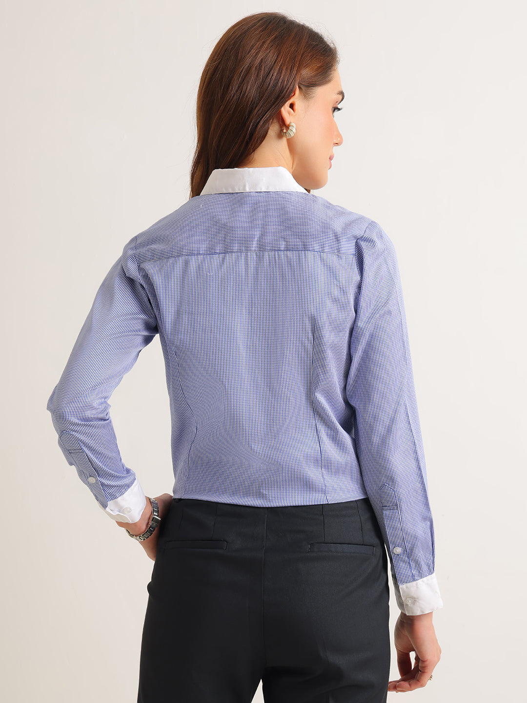 Hancock   Women   White & Blue   Checks   Pure Cotton   Regular Fit   Formal   Shirt