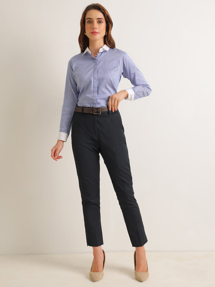 Hancock   Women   White & Blue   Checks   Pure Cotton   Regular Fit   Formal   Shirt
