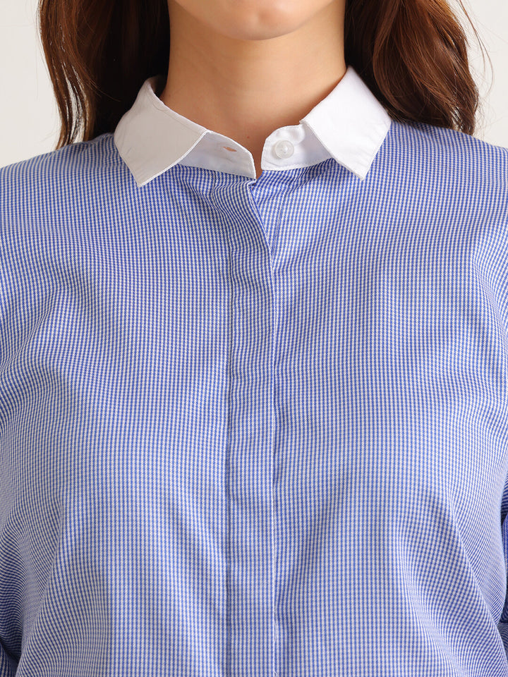 Hancock   Women   White & Blue   Checks   Pure Cotton   Regular Fit   Formal   Shirt