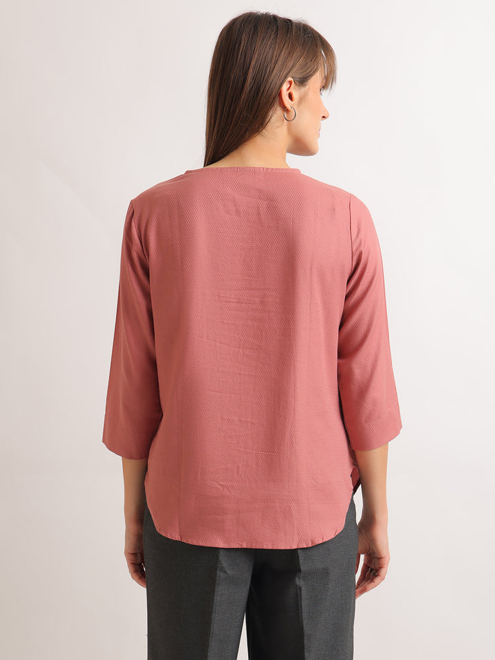 Hancock   Women   Dusty Pink   Solid Self Design   Pure Cotton   Regular Fit   Formal   Top