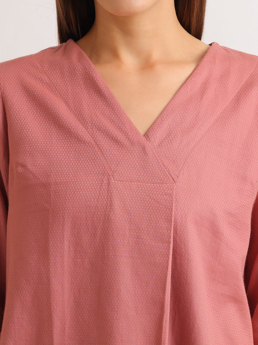 Hancock   Women   Dusty Pink   Solid Self Design   Pure Cotton   Regular Fit   Formal   Top