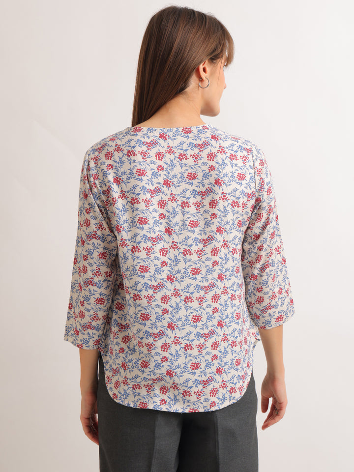 Hancock   Women   Beige   Prints   Viscose Rayon   Regular Fit   Formal   Top