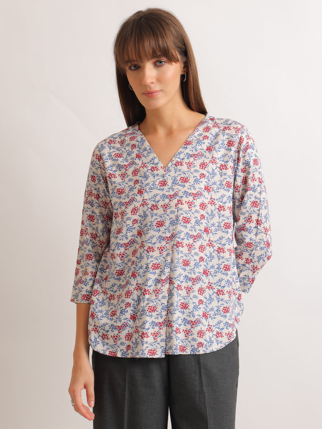Hancock   Women   Beige   Prints   Viscose Rayon   Regular Fit   Formal   Top