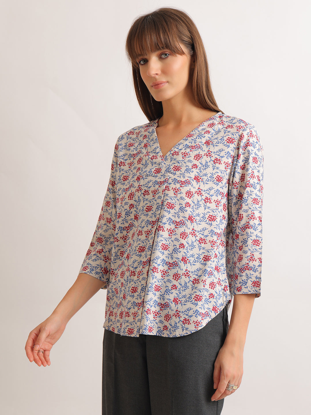 Hancock   Women   Beige   Prints   Viscose Rayon   Regular Fit   Formal   Top