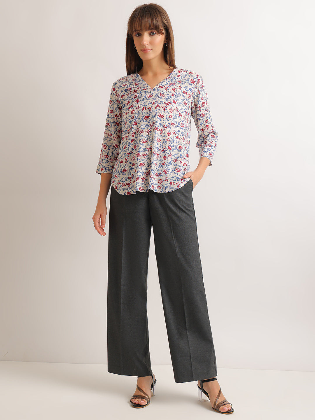 Hancock   Women   Beige   Prints   Viscose Rayon   Regular Fit   Formal   Top