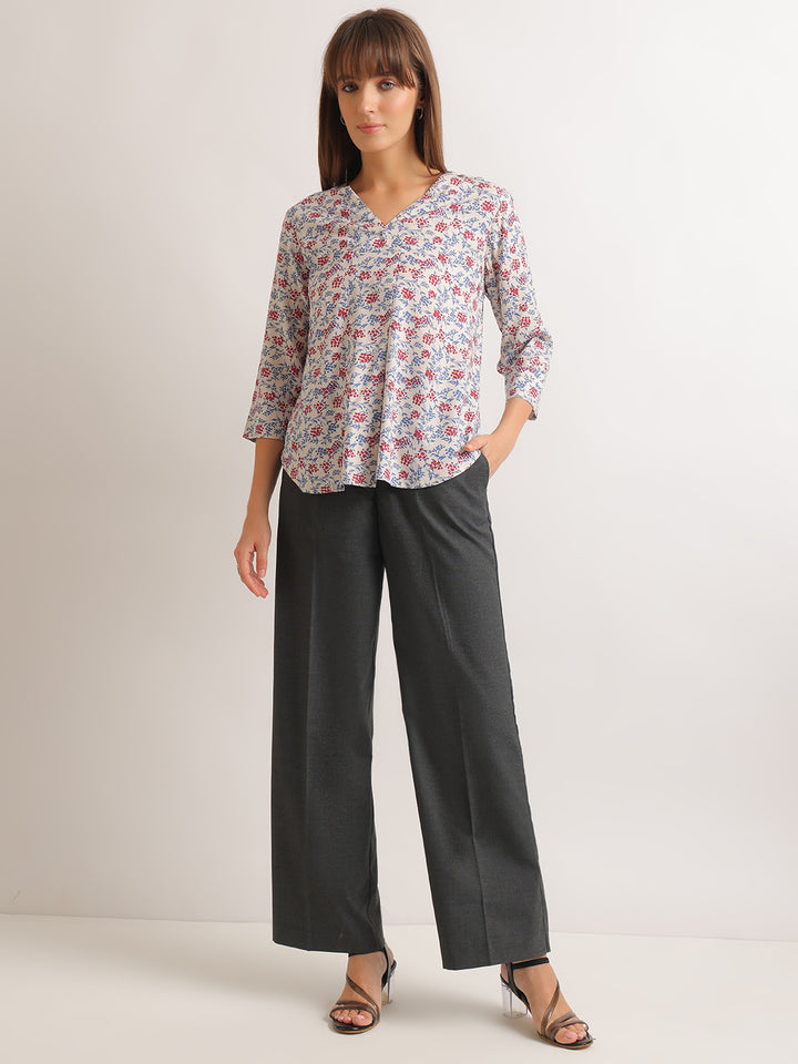 Hancock   Women   Beige   Prints   Viscose Rayon   Regular Fit   Formal   Top