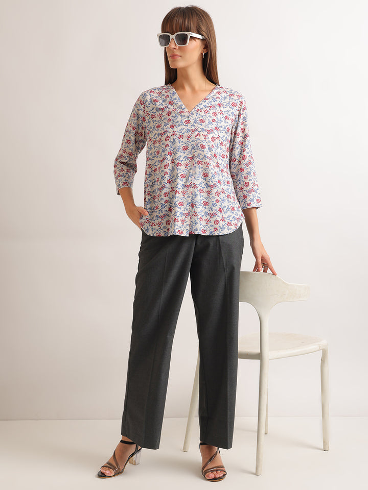 Hancock   Women   Beige   Prints   Viscose Rayon   Regular Fit   Formal   Top