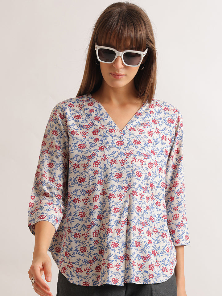 Hancock   Women   Beige   Prints   Viscose Rayon   Regular Fit   Formal   Top