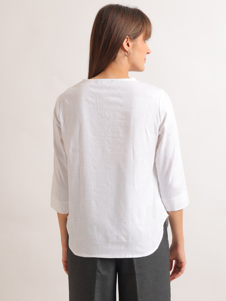 Hancock   Women   White   Solid Self Design   Pure Cotton   Regular Fit   Formal   Top
