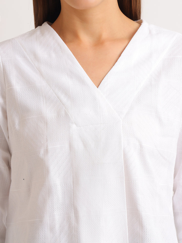 Hancock   Women   White   Solid Self Design   Pure Cotton   Regular Fit   Formal   Top