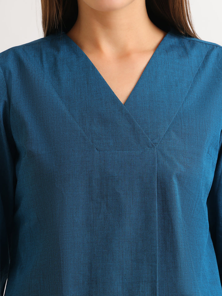 Hancock   Women   Turquoise   Solids   Pure Cotton   Regular Fit   Formal   Top
