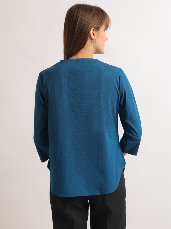 Hancock   Women   Turquoise   Solids   Pure Cotton   Regular Fit   Formal   Top