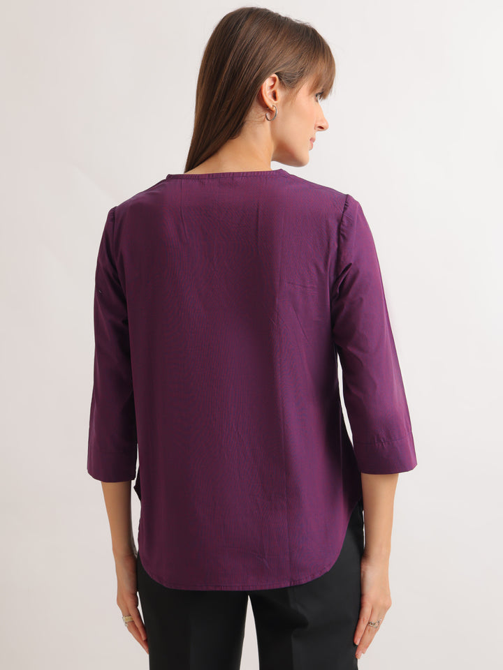 Hancock   Women   Purple   Solids   Pure Cotton   Regular Fit   Formal   Top