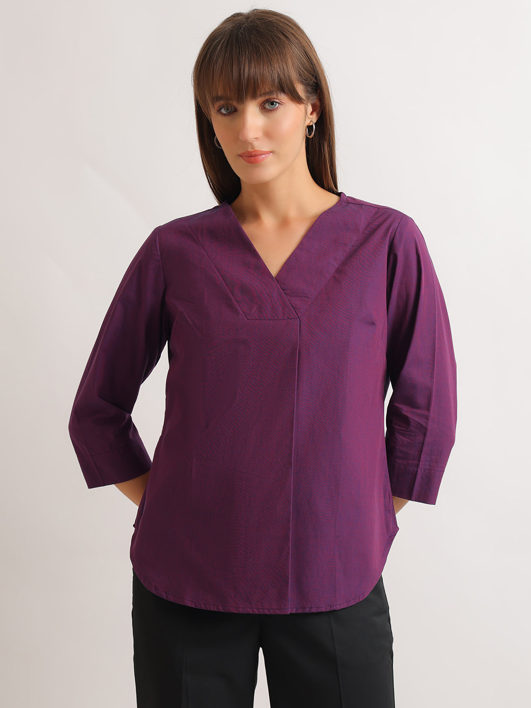 Hancock   Women   Purple   Solids   Pure Cotton   Regular Fit   Formal   Top