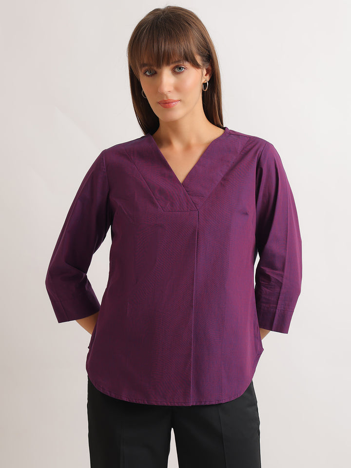 Hancock   Women   Purple   Solids   Pure Cotton   Regular Fit   Formal   Top