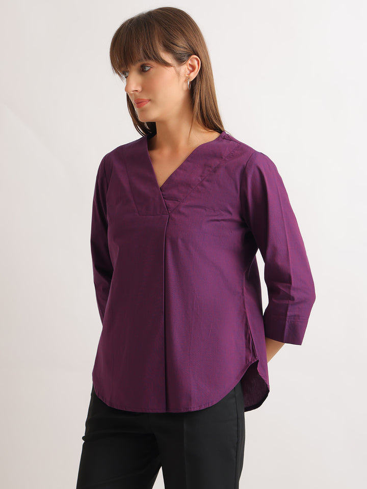 Hancock   Women   Purple   Solids   Pure Cotton   Regular Fit   Formal   Top