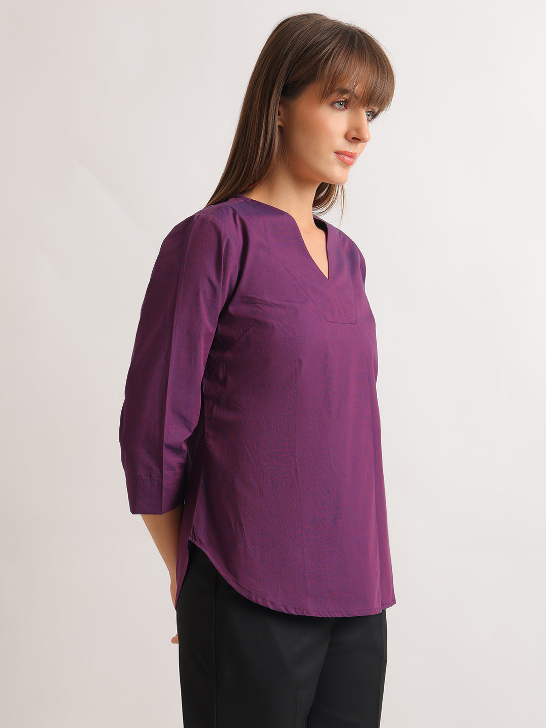 Hancock   Women   Purple   Solids   Pure Cotton   Regular Fit   Formal   Top