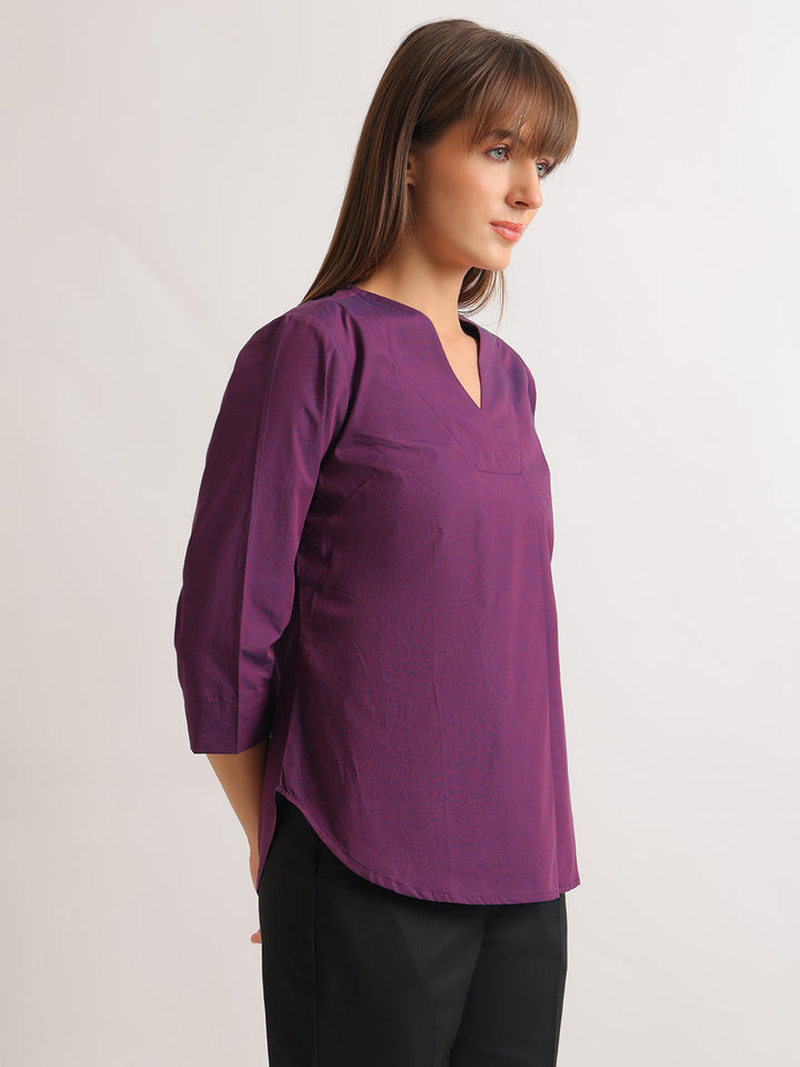 Hancock   Women   Purple   Solids   Pure Cotton   Regular Fit   Formal   Top