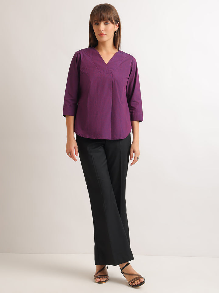 Hancock   Women   Purple   Solids   Pure Cotton   Regular Fit   Formal   Top