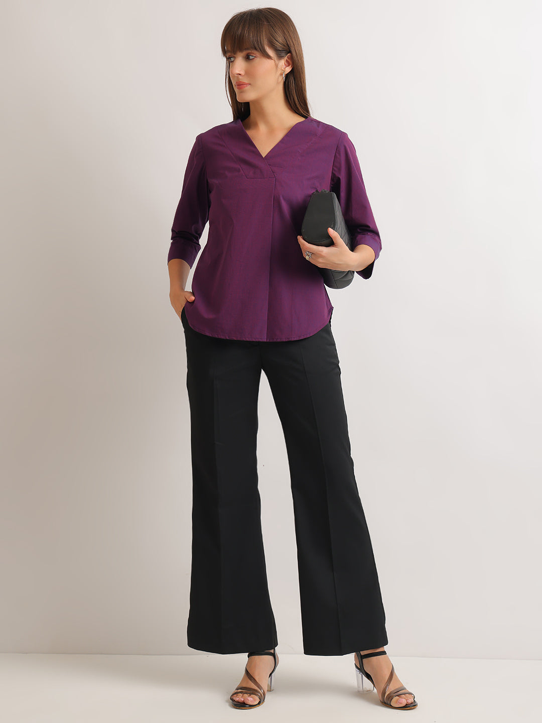 Hancock   Women   Purple   Solids   Pure Cotton   Regular Fit   Formal   Top