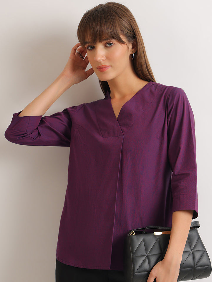 Hancock   Women   Purple   Solids   Pure Cotton   Regular Fit   Formal   Top