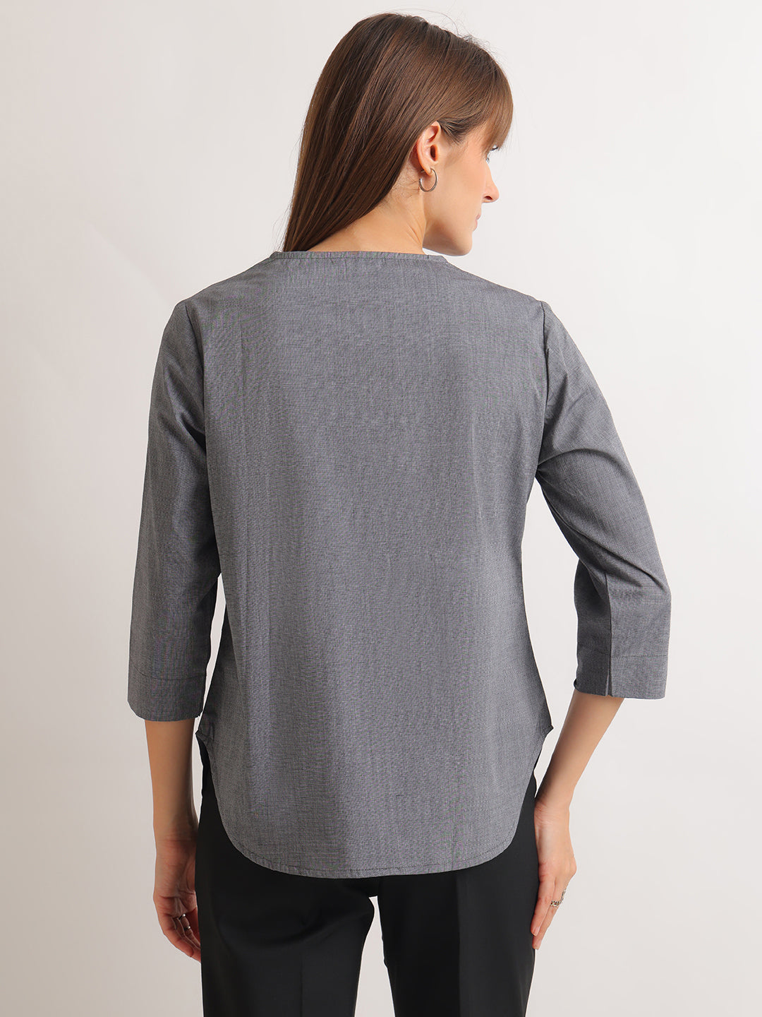 Hancock   Women   Grey   Solids   Pure Cotton   Regular Fit   Formal   Top