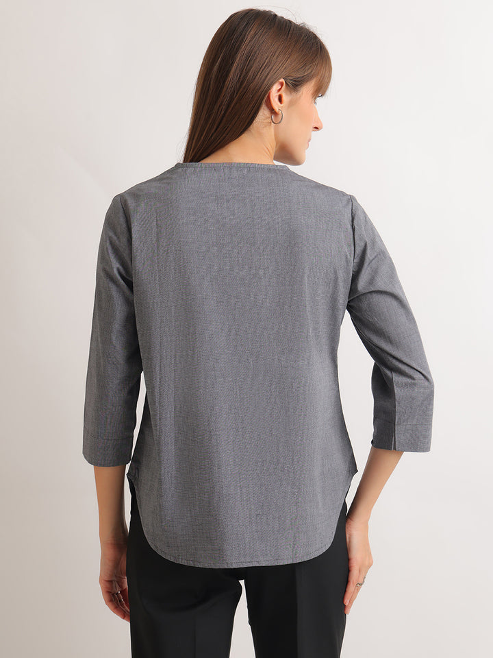 Hancock   Women   Grey   Solids   Pure Cotton   Regular Fit   Formal   Top