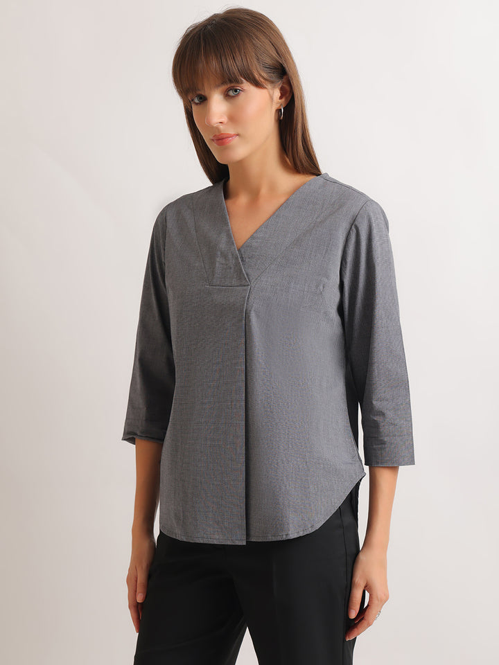 Hancock   Women   Grey   Solids   Pure Cotton   Regular Fit   Formal   Top