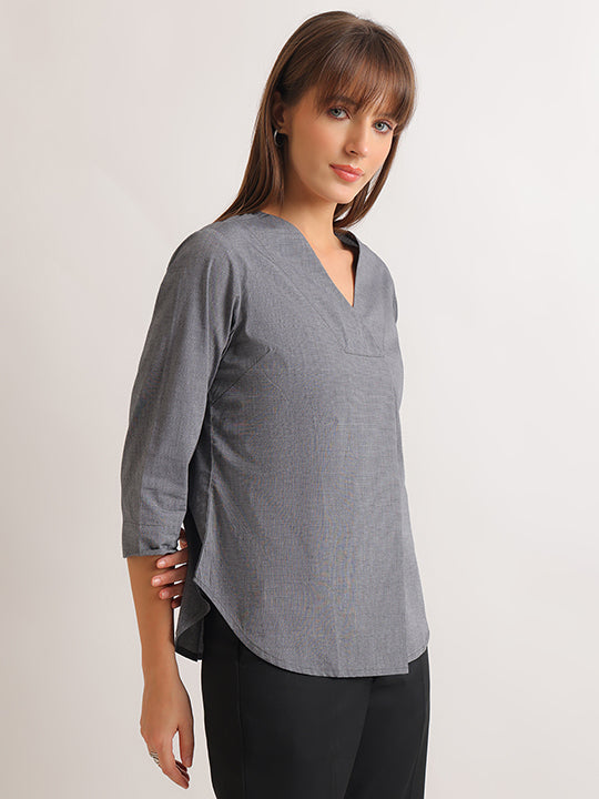 Hancock   Women   Grey   Solids   Pure Cotton   Regular Fit   Formal   Top