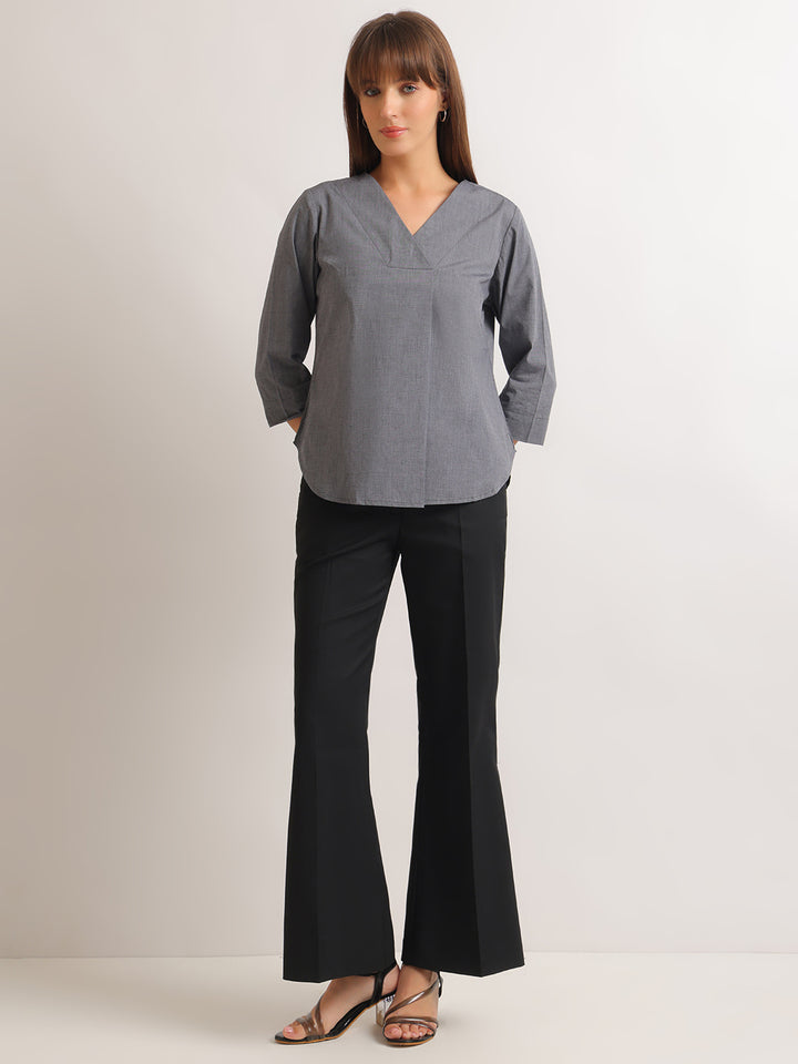 Hancock   Women   Grey   Solids   Pure Cotton   Regular Fit   Formal   Top