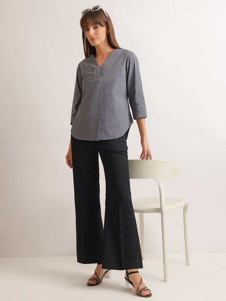 Hancock   Women   Grey   Solids   Pure Cotton   Regular Fit   Formal   Top