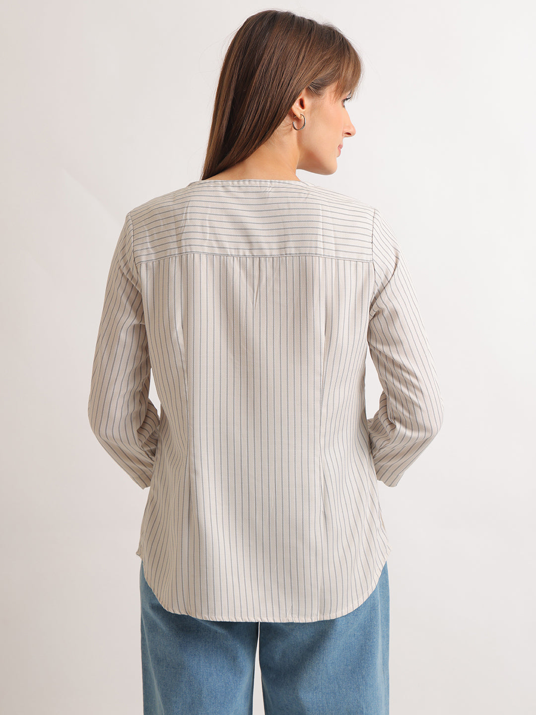 Hancock   Women   Beige   Stripes   Pure Cotton   Regular Fit   Formal   Shirt
