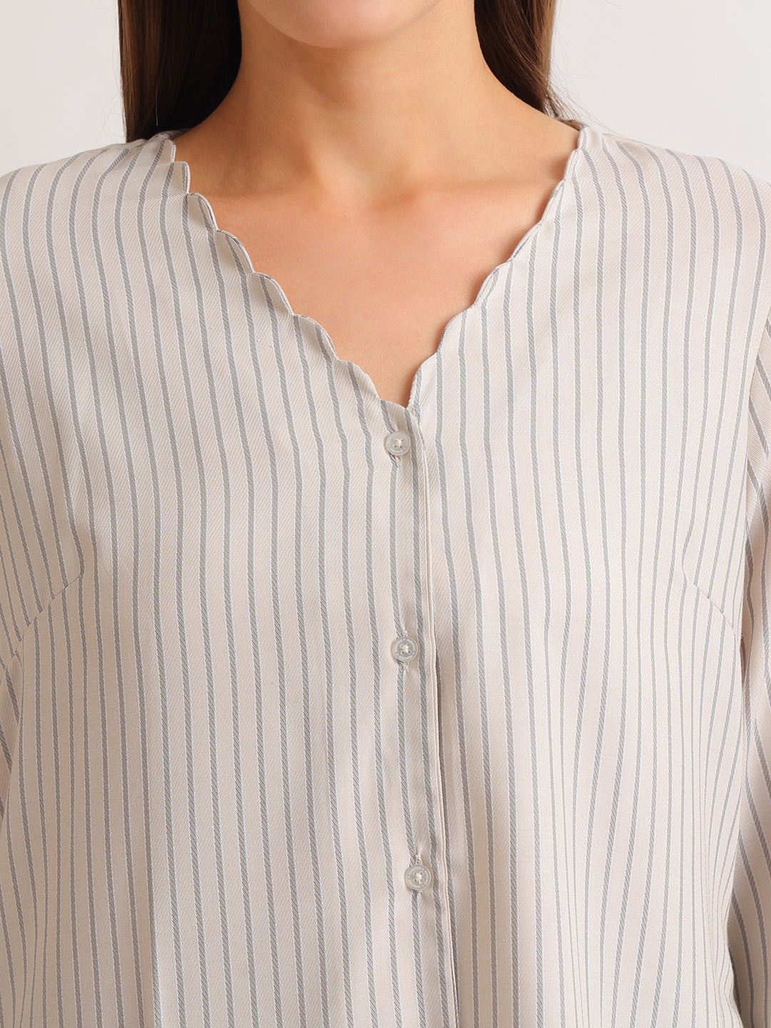 Hancock   Women   Beige   Stripes   Pure Cotton   Regular Fit   Formal   Shirt