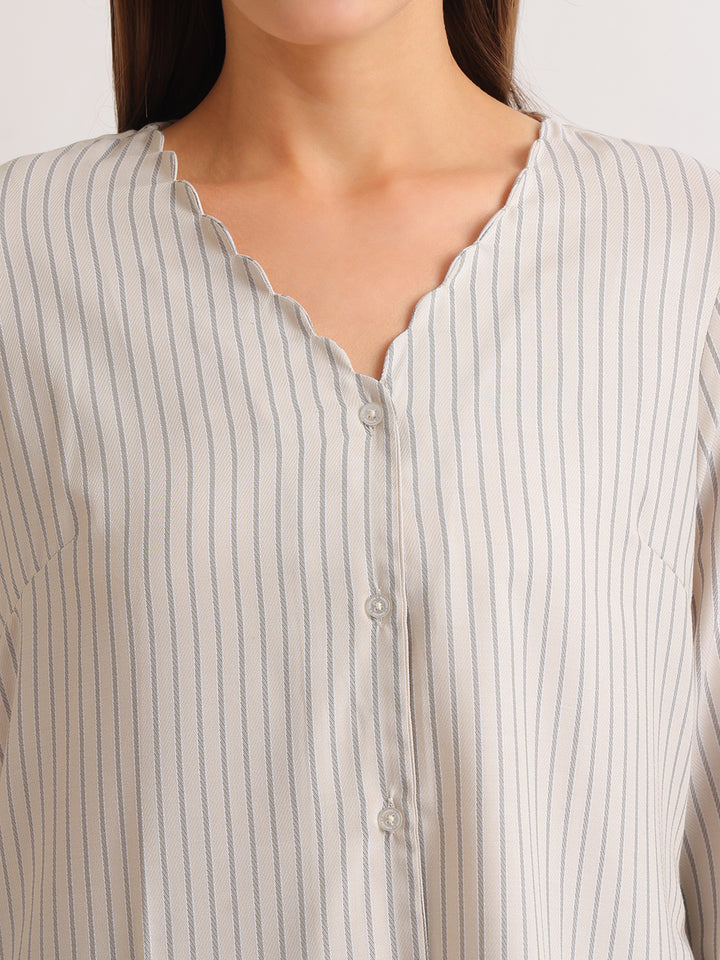 Hancock   Women   Beige   Stripes   Pure Cotton   Regular Fit   Formal   Shirt