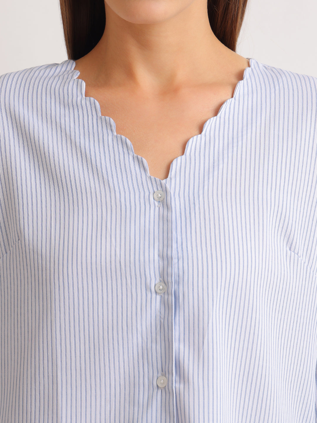 Hancock   Women   White & Blue   Stripes   Pure Cotton   Regular Fit   Formal   Shirt