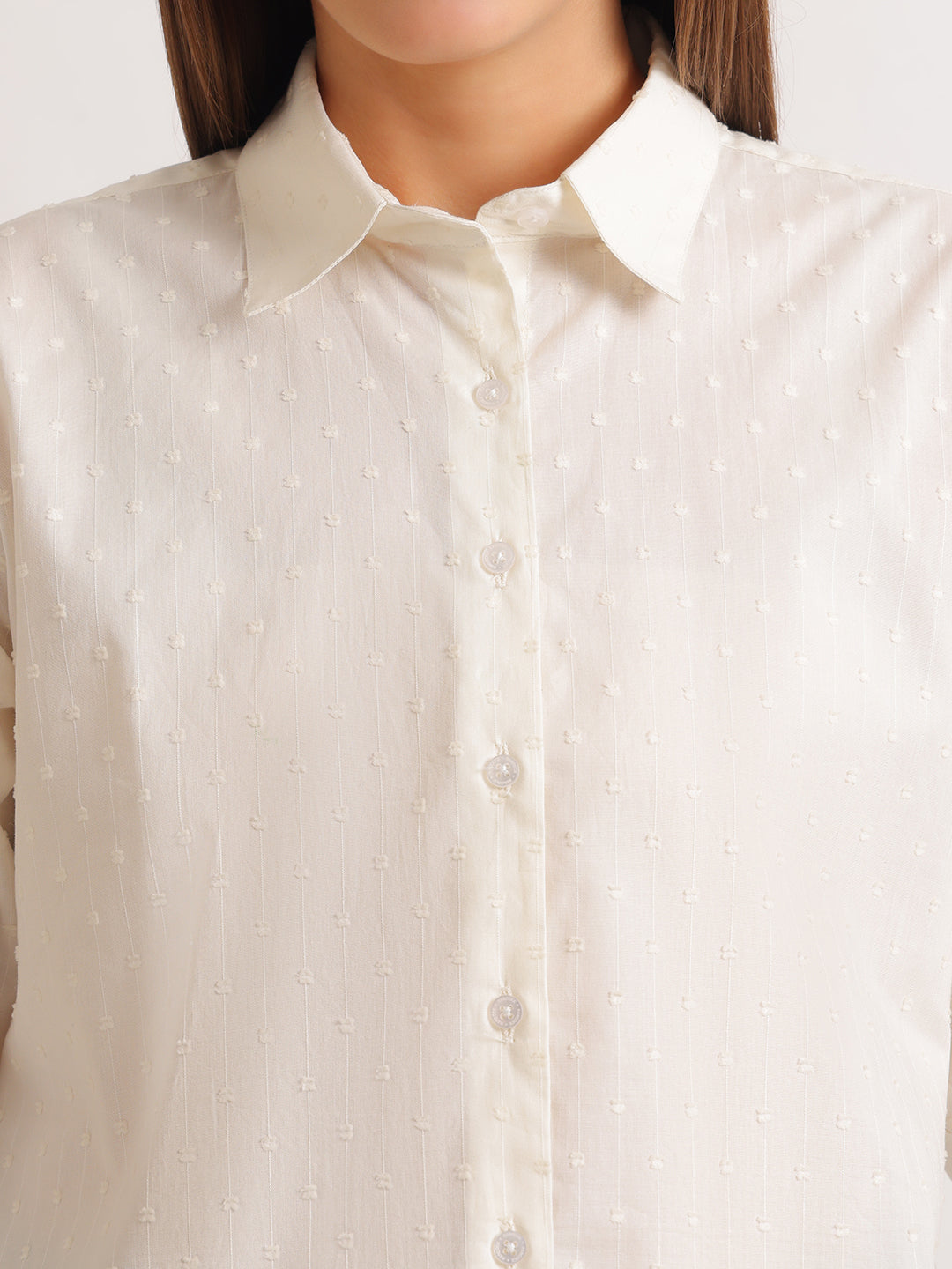 Hancock   Women   White   Solid Self Design   Pure Cotton   Relaxed Fit   Casual   Shirt