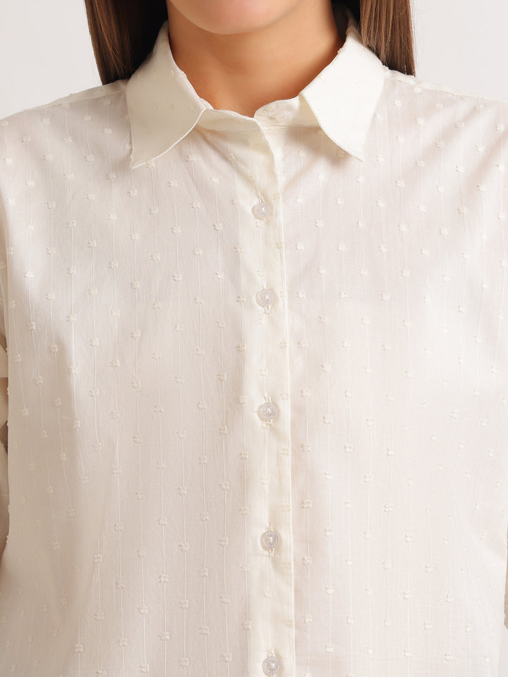 Hancock   Women   White   Solid Self Design   Pure Cotton   Relaxed Fit   Casual   Shirt